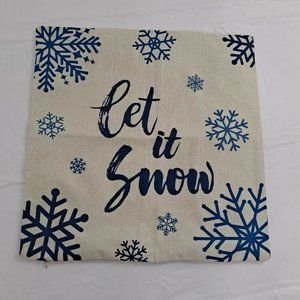 Pillow Cover Cream Blue Let It Snow Snowflakes winter holiday Square